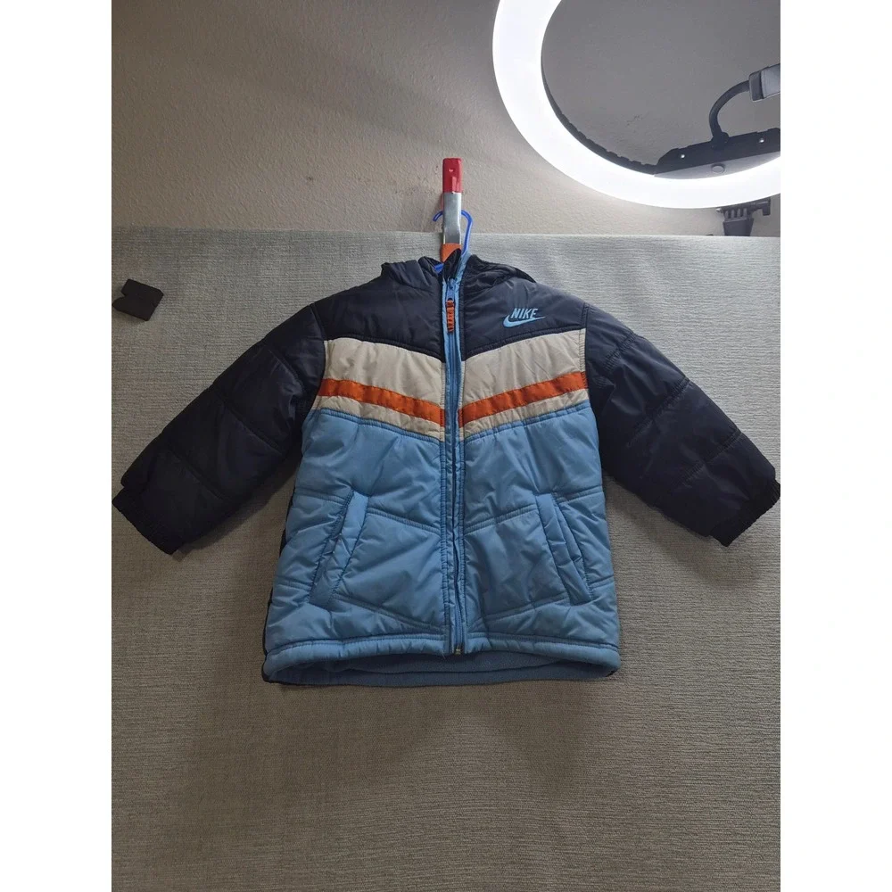 Y2K Nike Puffer Jacket Boys 4 Multicolor Colorblock Fleece Lined Hooded Full Zip